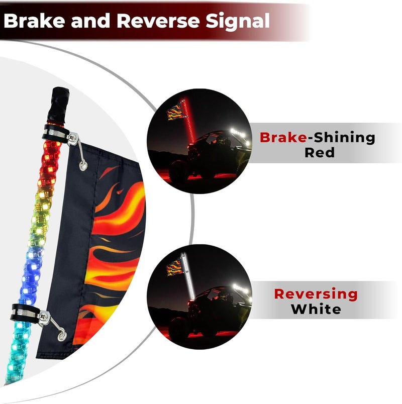 DITRIO 1 Pack 1FT Motorcycle Whip Lights with 2 Flags, Led Motorcycle Light with App & Remote Control,Spiral Music RGB Chasing Lighted Whips,Side by Side Whip Lights for Motorcycles - Image 3